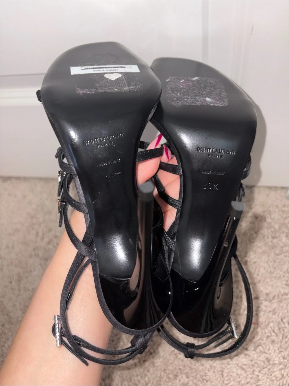 Yves Saint Laurent YSL Jerry embellished satin sandals in black - Picture 10 of 11